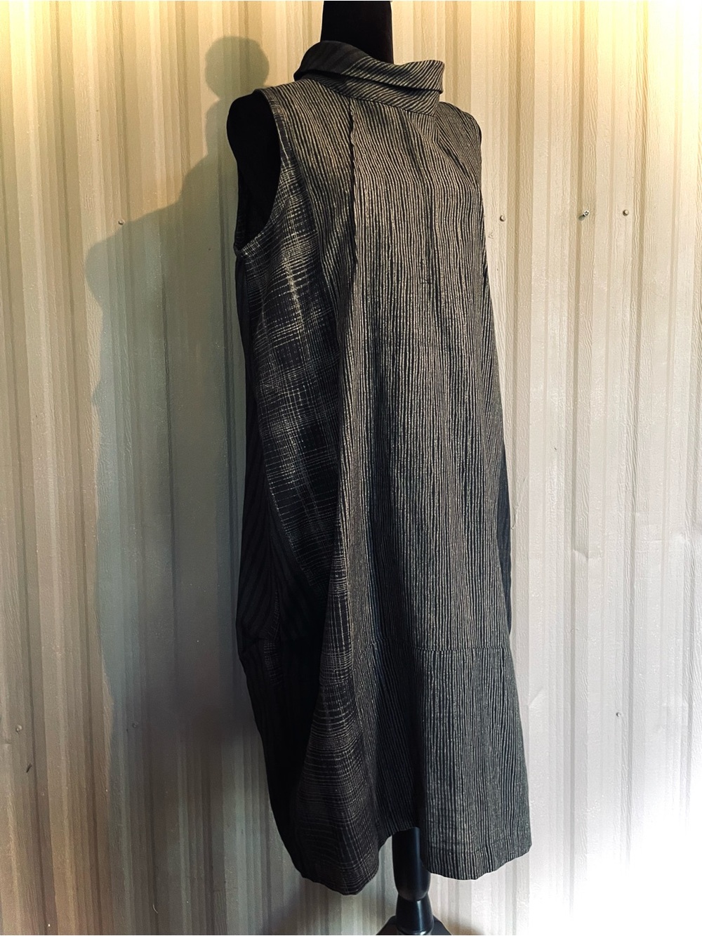 Mao Mam Artisan Midi Dress Black Lagenlook Mori Cotton Boho Pockets S/M Thailand - Picture 2 of 16